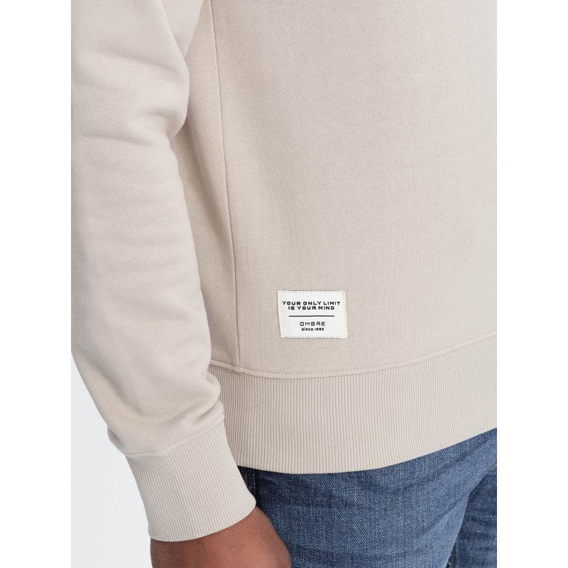 Pánska mikina BASIC s okrúhlym výstrihom svetlo béžová