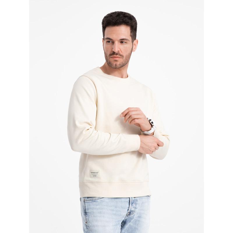 Férfi kerek nyakú pulóver BASIC krém színű