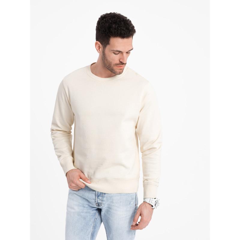 Férfi kerek nyakú pulóver BASIC krém színű