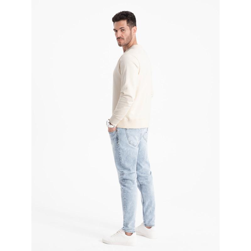 Férfi kerek nyakú pulóver BASIC krém színű