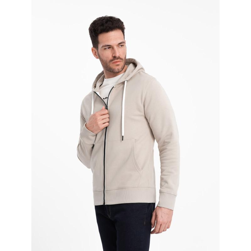 Pánská mikina BASIC s rozepnutou kapucí světle béžová 