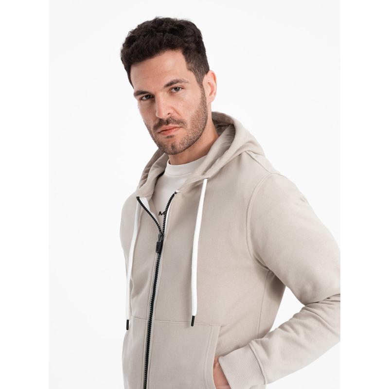 Pánská mikina BASIC s rozepnutou kapucí světle béžová 