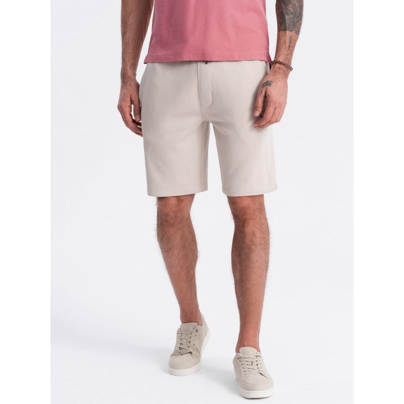 Pánske pletené šortky so sťahovacou šnúrkou a vreckami svetlo béžová