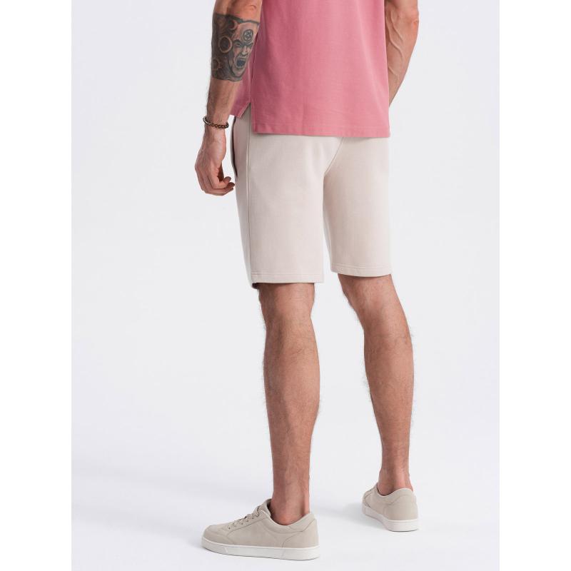 Pánske pletené šortky so sťahovacou šnúrkou a vreckami svetlo béžová