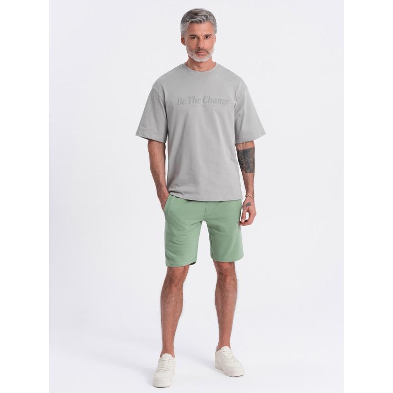 Férfi kötött rövidnadrág húzózsinórral és zsebekkel zöld