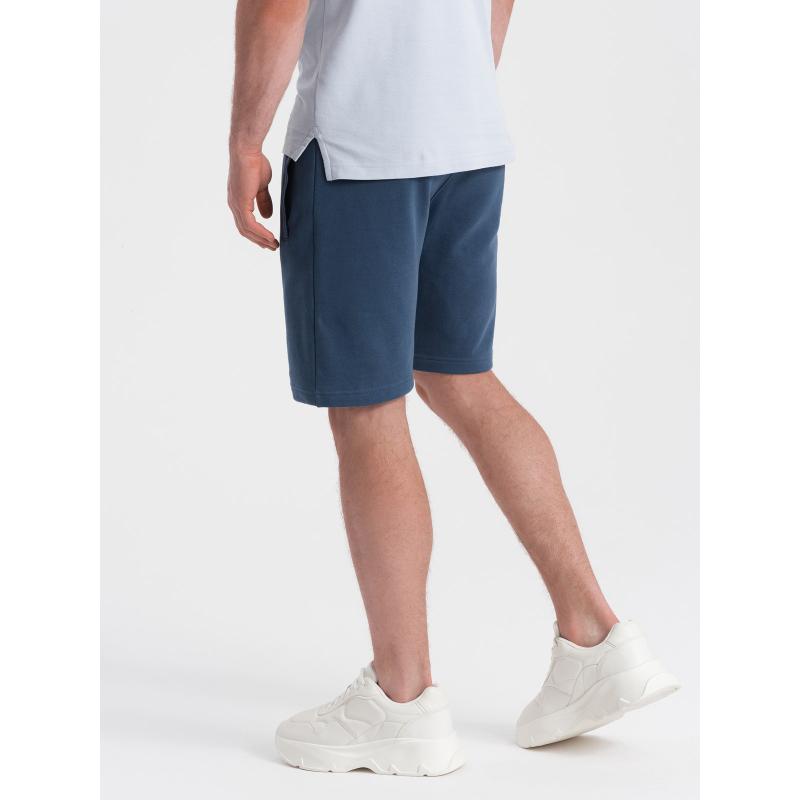 Pánske pletené šortky so sťahovacou šnúrkou a vreckami tmavomodré