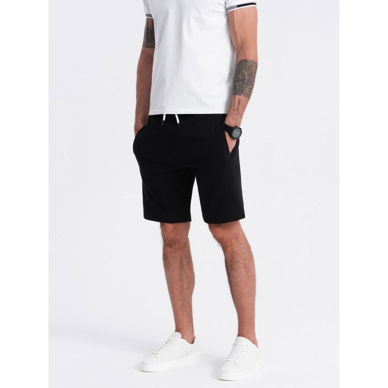 Pánske pletené šortky so sťahovacou šnúrkou a vreckami čierne