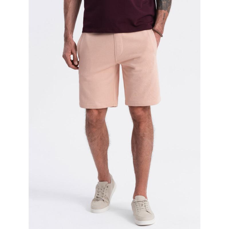 Pánské pletené šortky se stahovací šňůrkou a kapsami pudrově růžové