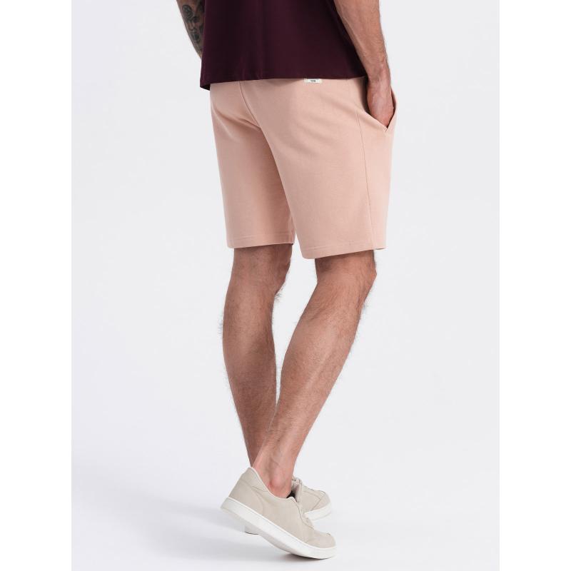 Pánské pletené šortky se stahovací šňůrkou a kapsami pudrově růžové