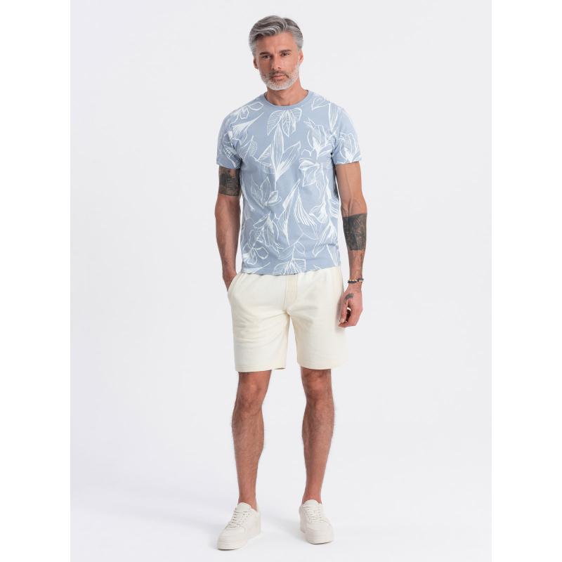 Pánské pletené šortky se stahovací šňůrkou a kapsami krémové 