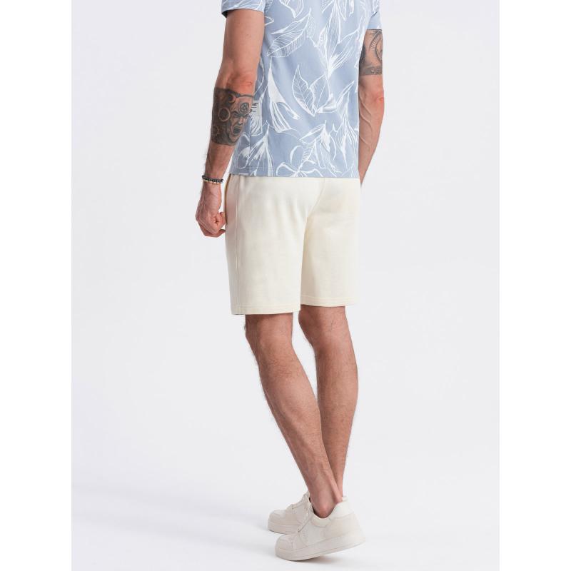 Pánské pletené šortky se stahovací šňůrkou a kapsami krémové 