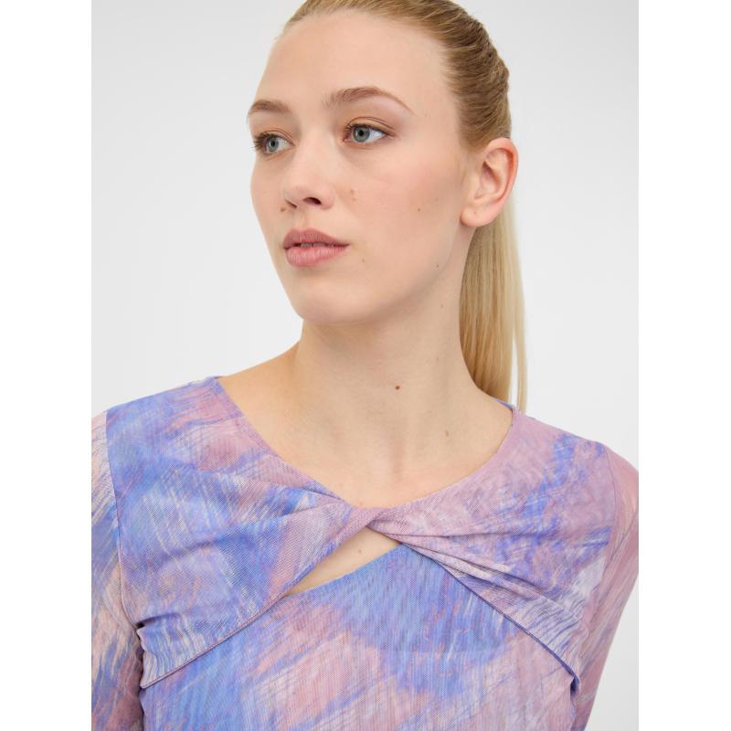 Světle růžové dámské vzorované tričko s dlouhým rukávem