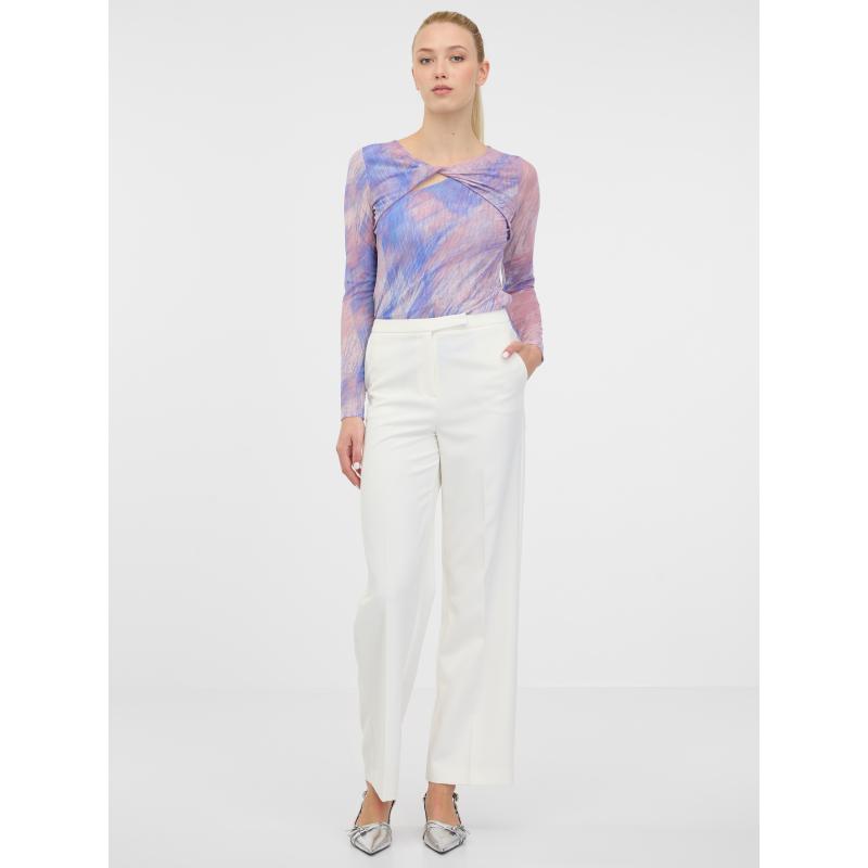 Světle růžové dámské vzorované tričko s dlouhým rukávem