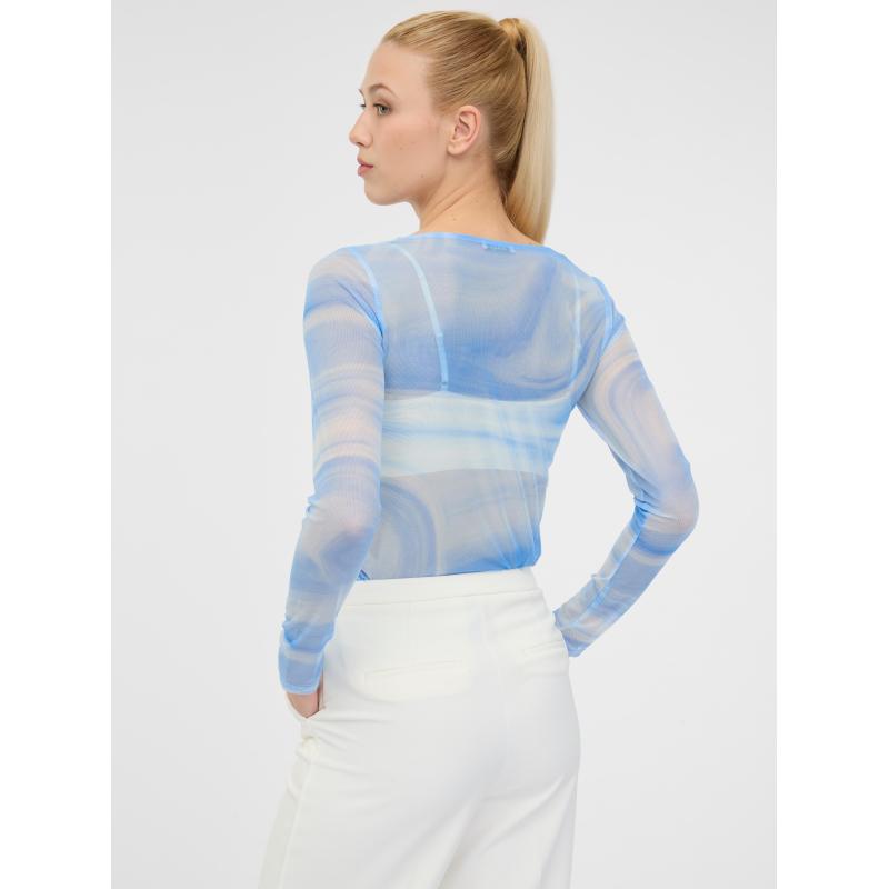 Kék női mintás hosszú ujjú póló