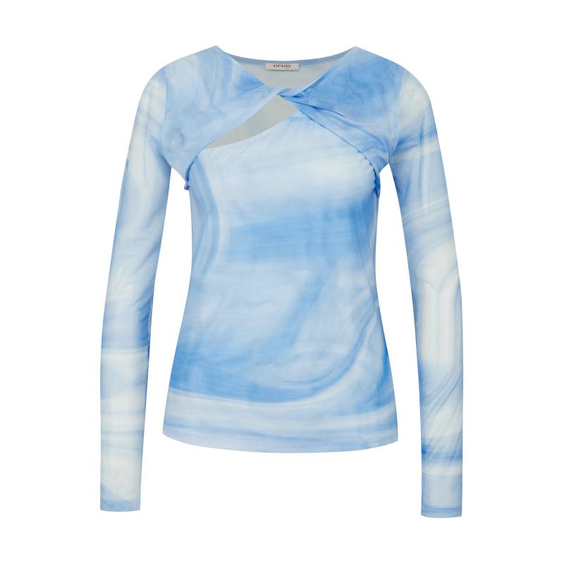 Kék női mintás hosszú ujjú póló