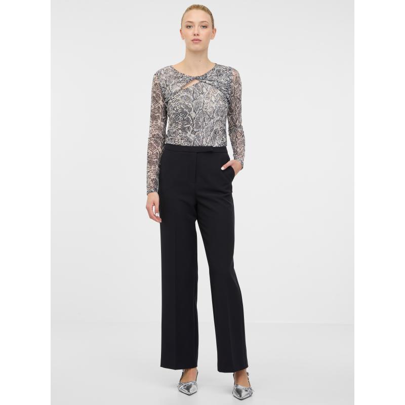 Fekete női mintás hosszú ujjú póló