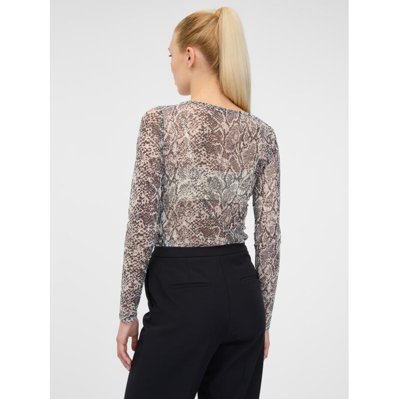 Fekete női mintás hosszú ujjú póló