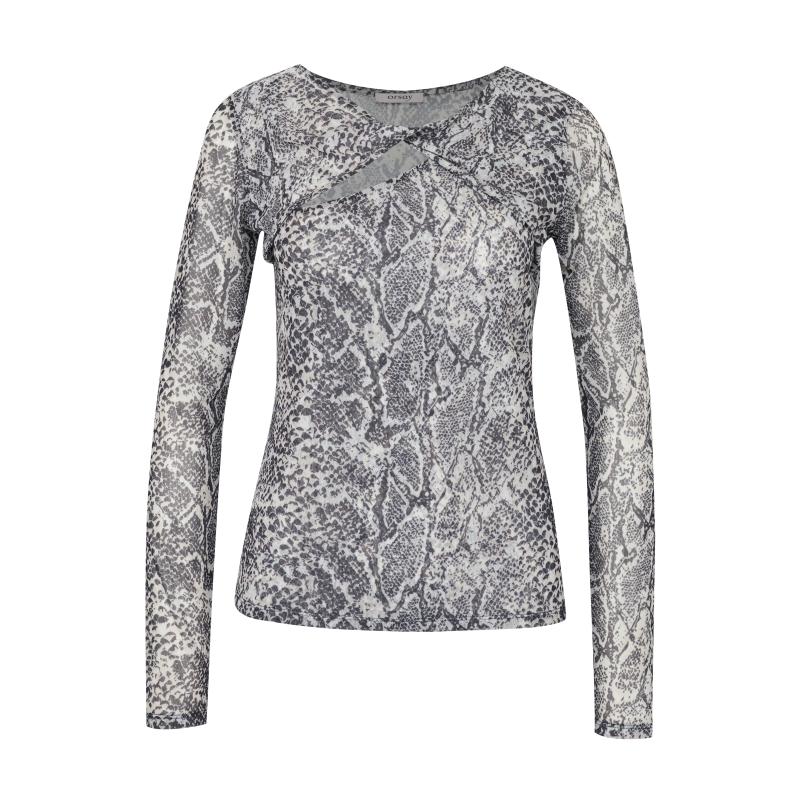 Fekete női mintás hosszú ujjú póló