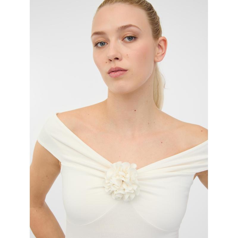 Krémové dámské tričko s krátkým rukávem s aplikací