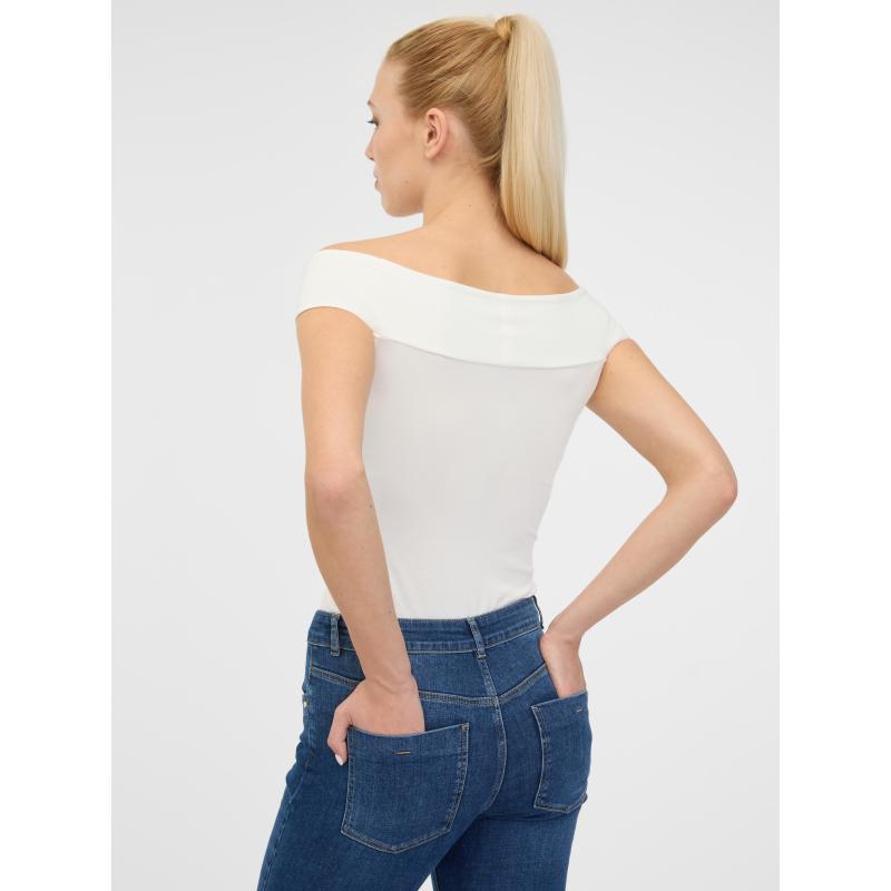 Krémové dámské tričko s krátkým rukávem s aplikací