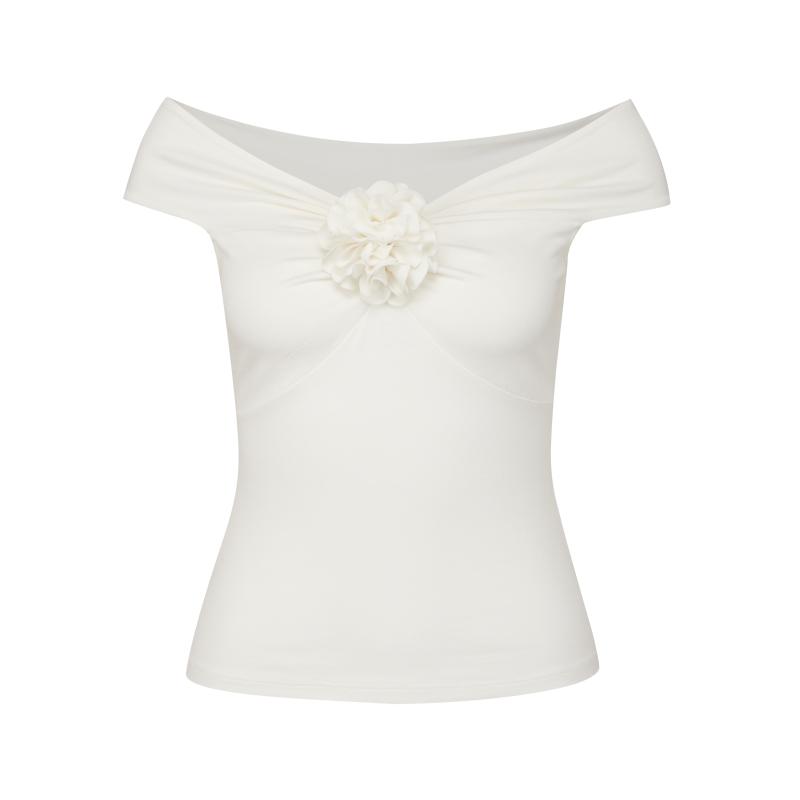 Krémové dámské tričko s krátkým rukávem s aplikací