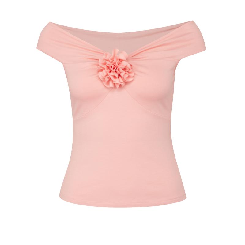 Světle růžové dámské tričko s krátkým rukávem s aplikací