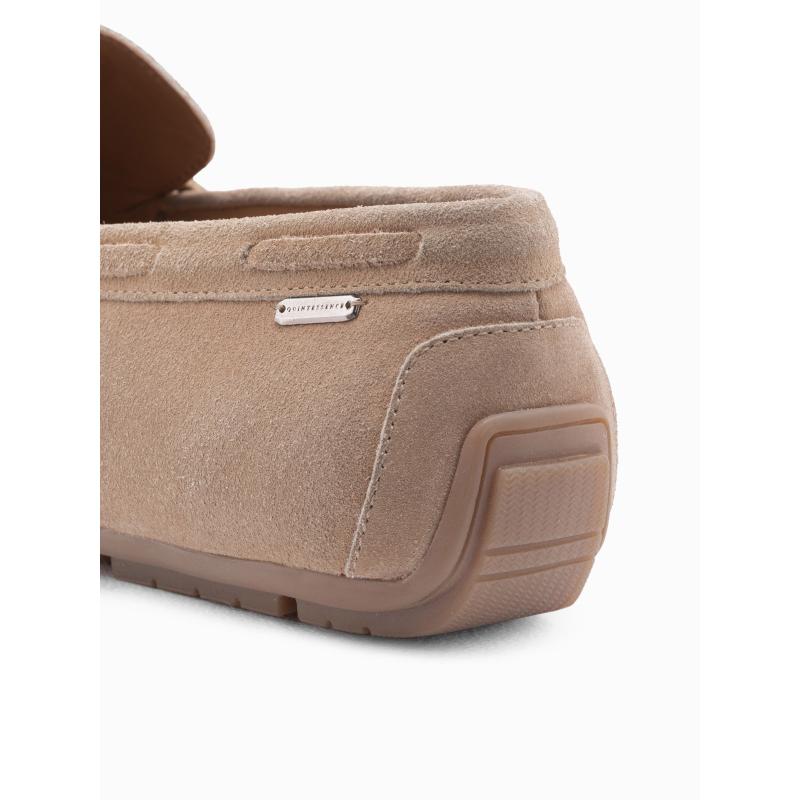 Pánské kožené mokasíny s řemínky béžové 