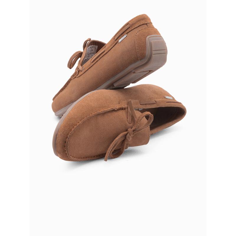 Pánské kožené mokasíny s řemínkem hnědé 