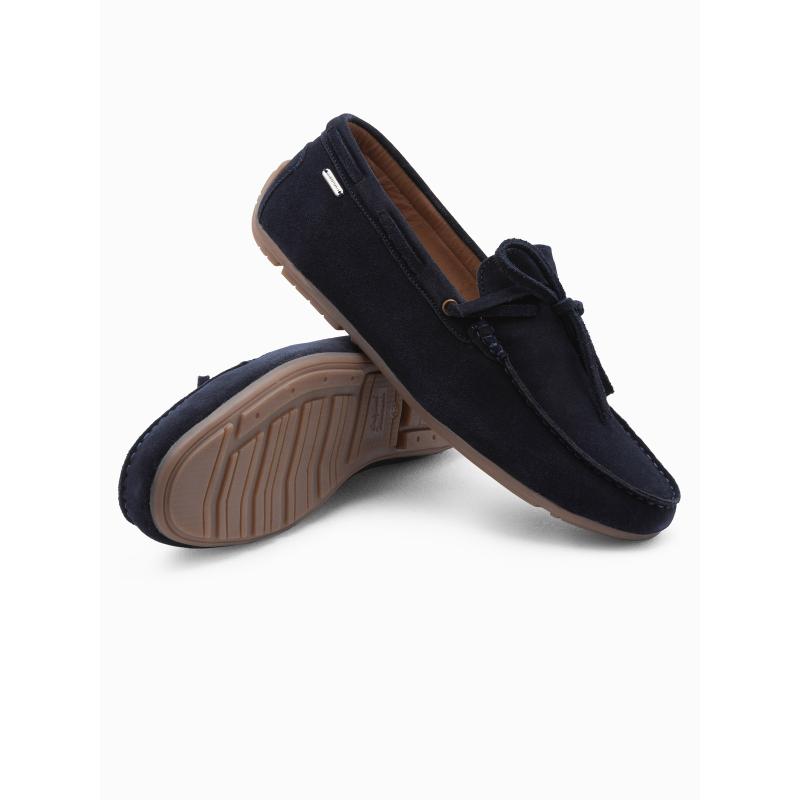 Pánské kožené mokasíny s řemínkem námořnicky modré 