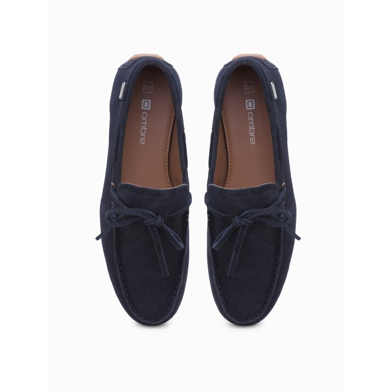 Pánské kožené mokasíny s řemínkem námořnicky modré 