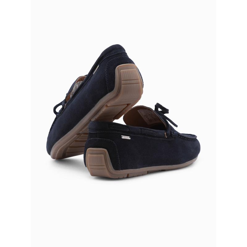 Pánské kožené mokasíny s řemínkem námořnicky modré 