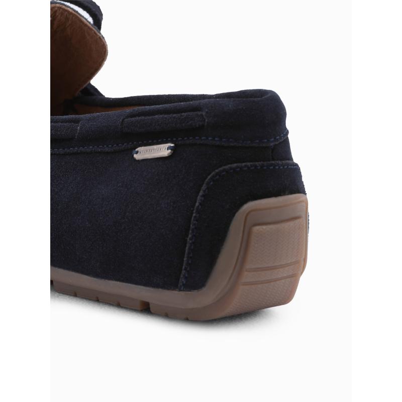 Pánské kožené mokasíny s řemínkem námořnicky modré 