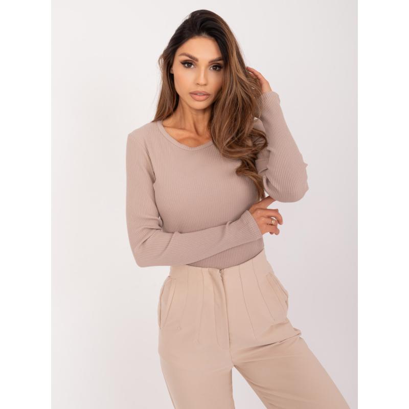 Dámská halenka pruhovaná tmavě béžová  