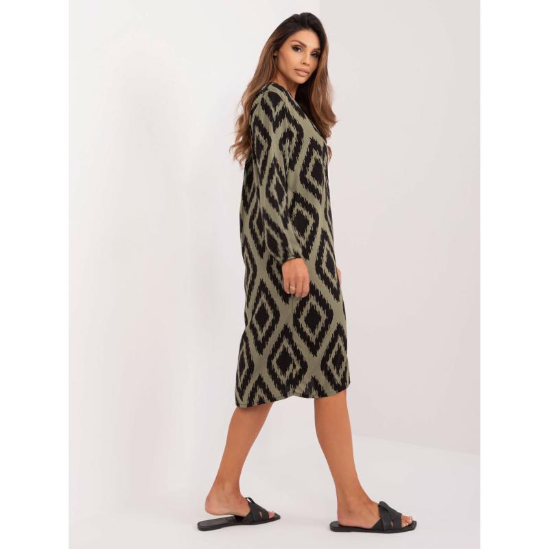 Női mintás viszkóz ruha SUBLEVEL khaki színben