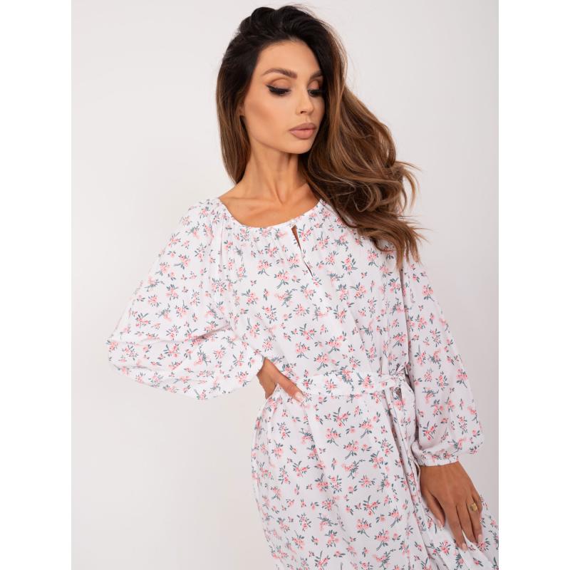 Dámské šaty s páskem květované bílo-růžové 