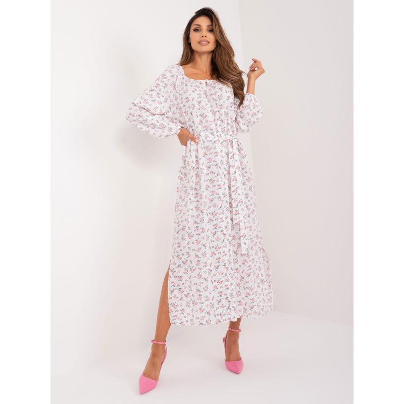 Dámské šaty s páskem květované bílo-růžové 