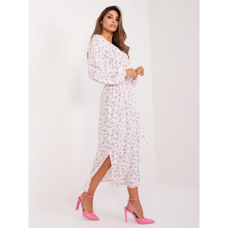 Dámské šaty s páskem květované bílo-růžové 
