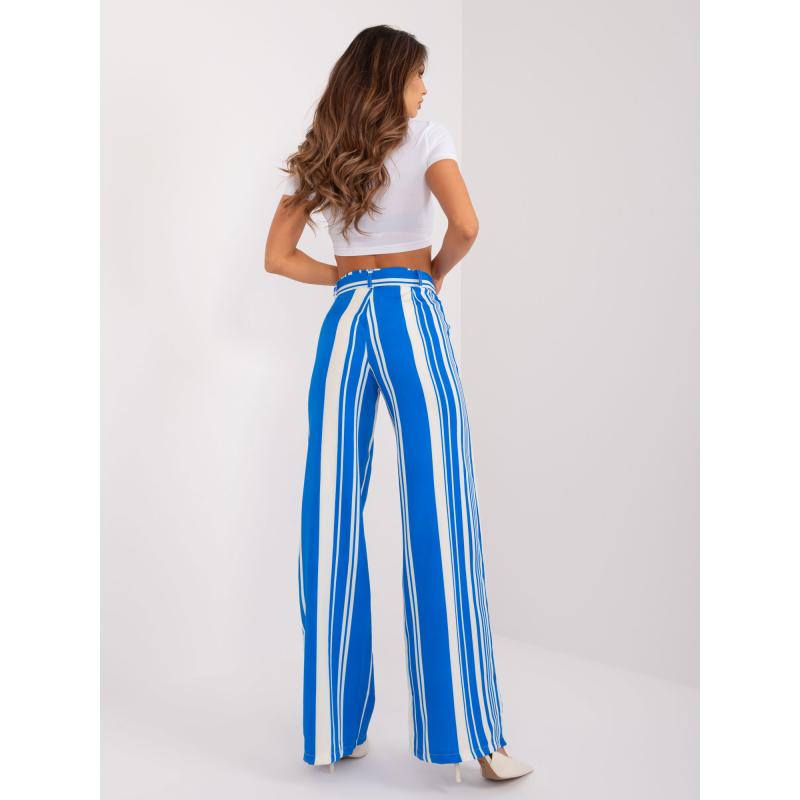 Női nadrág övvel sötétkék és ekrü színű szövetnadrág