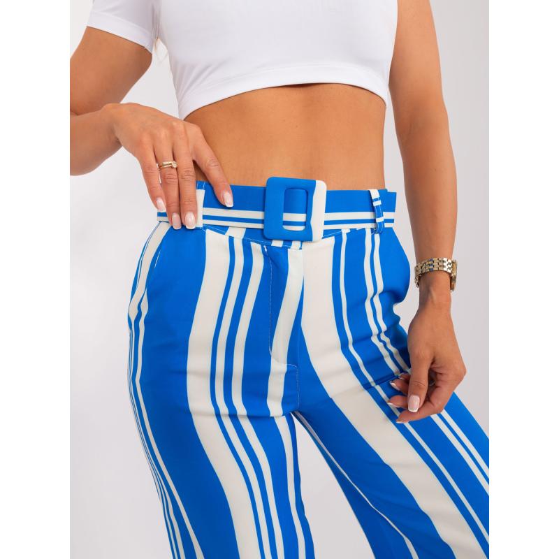 Női nadrág övvel sötétkék és ekrü színű szövetnadrág