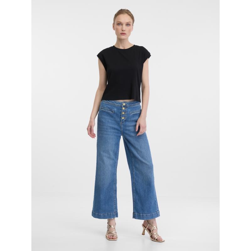 Modré dámske široké džínsy