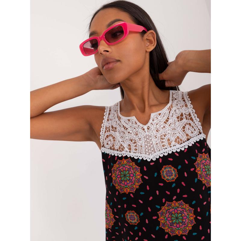 Dámský top s ozdobným lemem černo-růžový 