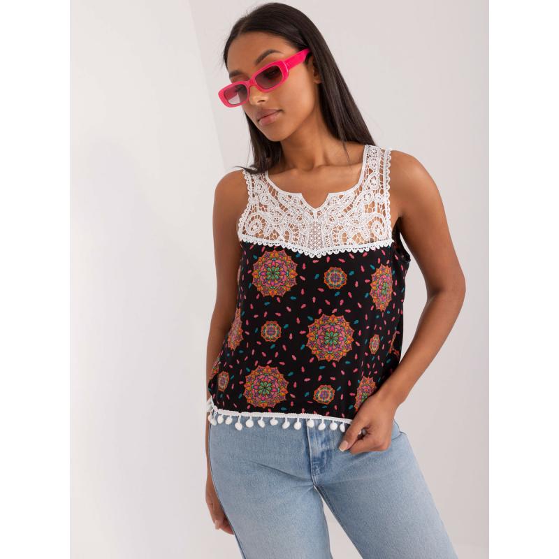 Dámský top s ozdobným lemem černo-růžový 