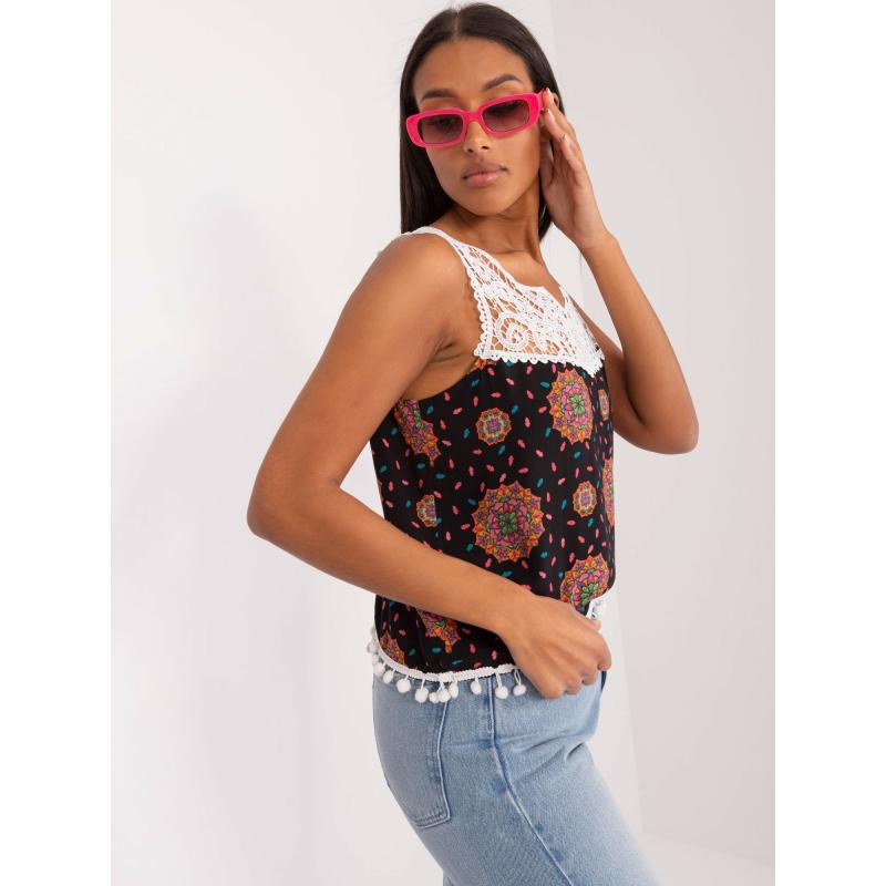 Dámský top s ozdobným lemem černo-růžový 