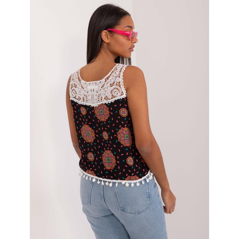 Dámský top s ozdobným lemem černo-růžový 
