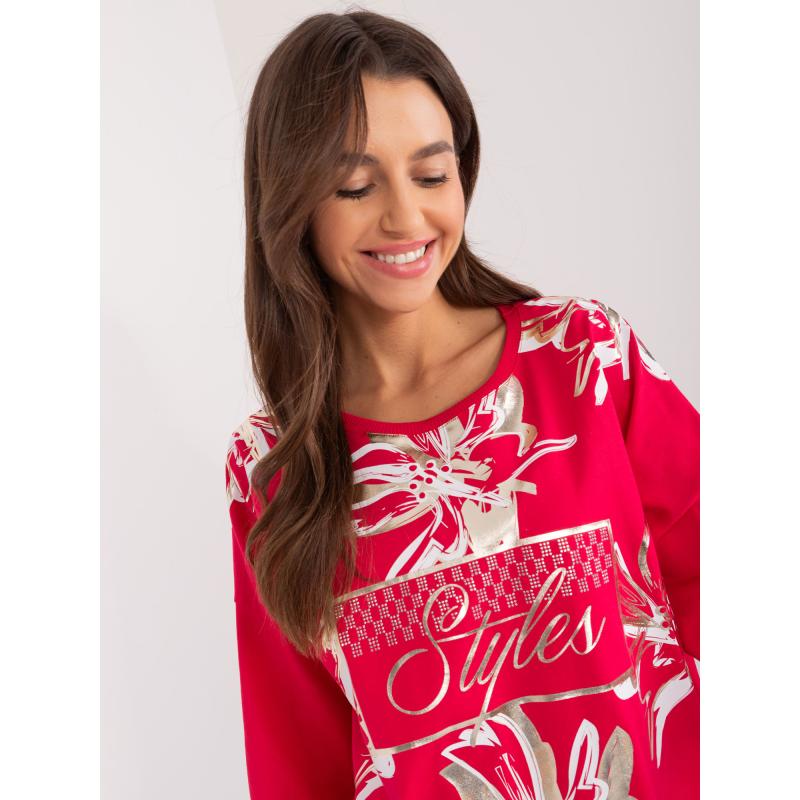 Női túlméretezett blúz fényes mintával piros