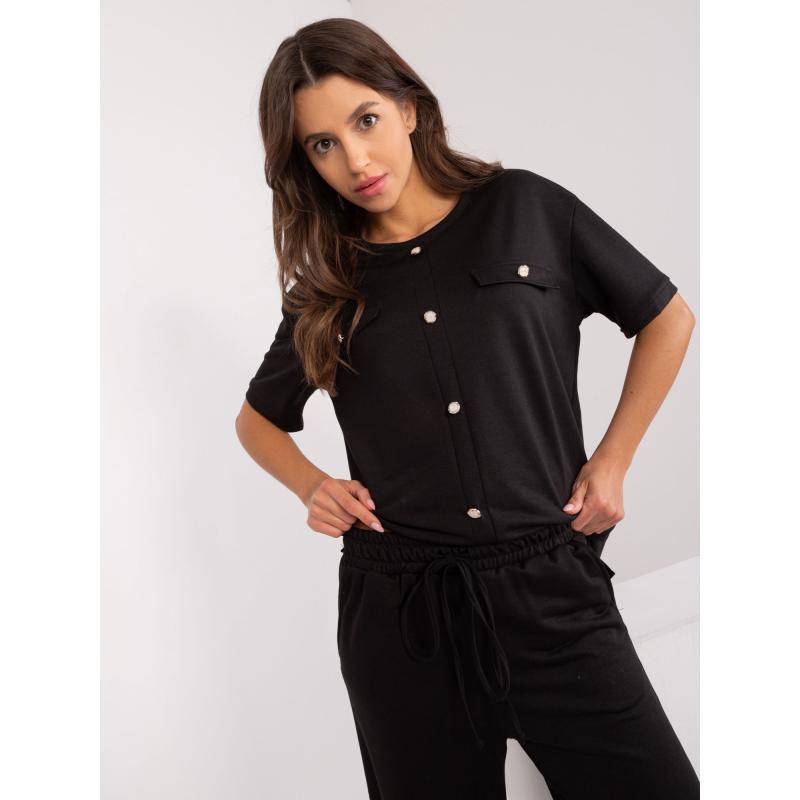 Dámský komplet s halenkou s rozparky černý 