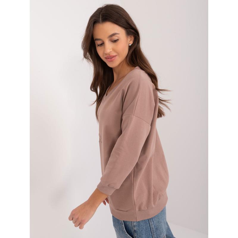 Női V-nyakú blúz sötét bézs színű