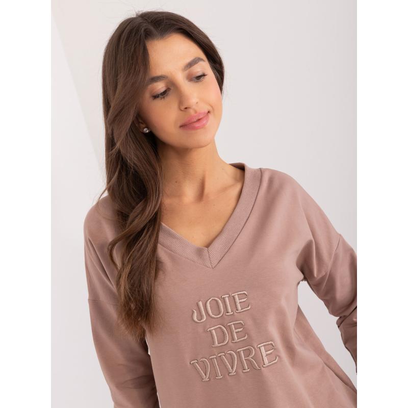 Női V-nyakú blúz sötét bézs színű