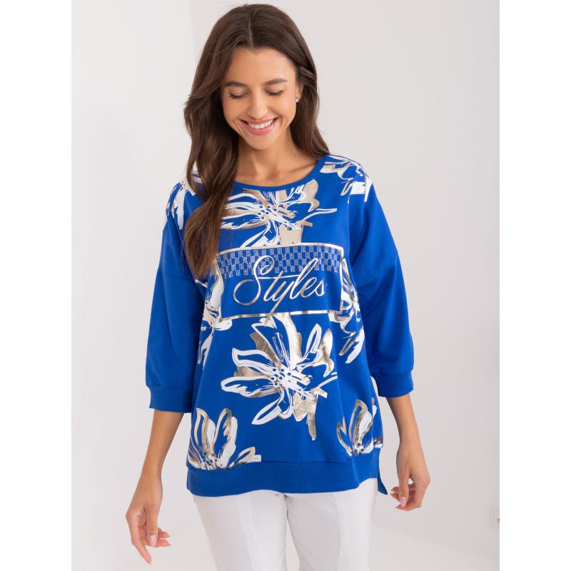 Női 3/4 ujjú blúz kobalt színű