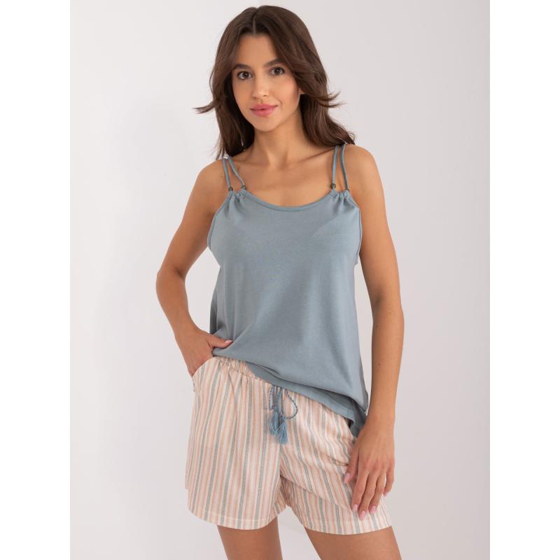 Női laza felső kétrészes pizsama khakiszínű